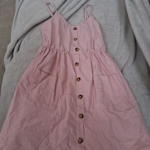 Zaful Light Pink Dress with Wooden Buttons